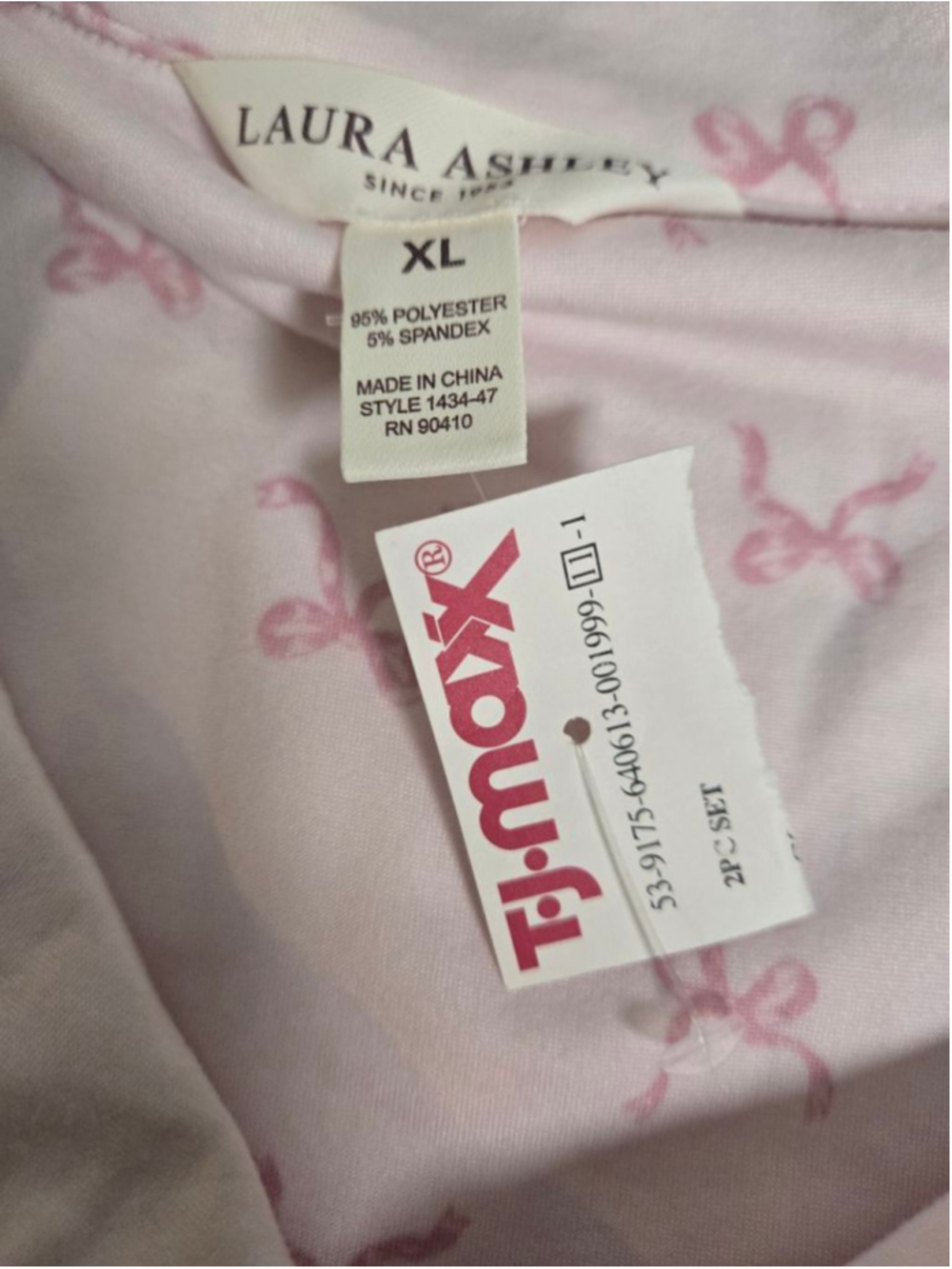 Women's Laura Ashley Pink Bow Print Pajama Set XL - Picture 9 of 9